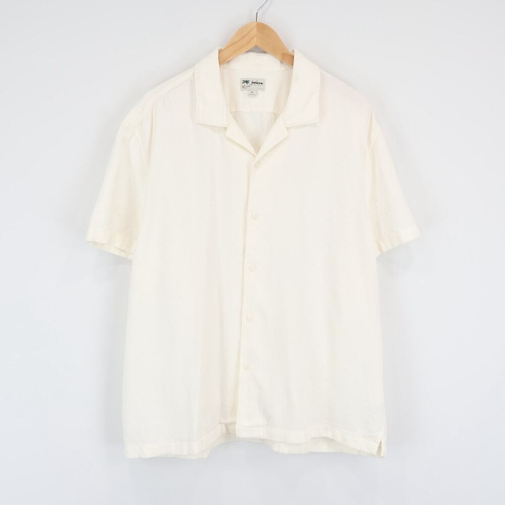 J.Crew Men's Short Sleeve Textured Cotton Camp Collar Shirt Ivory Size XL NWOT